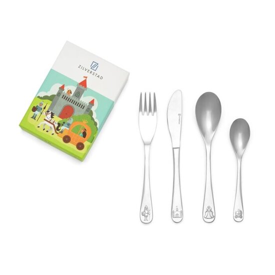 Zilverstad kinderbestek en spaarpotten Kinderbestek Ridders en prinsessen 4263070 4-delig RVS