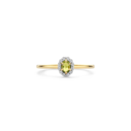 Blush BLUSH 1258YGP 14krt geelgouden ring met gefacetteerde Peridot, entourage zirconia's