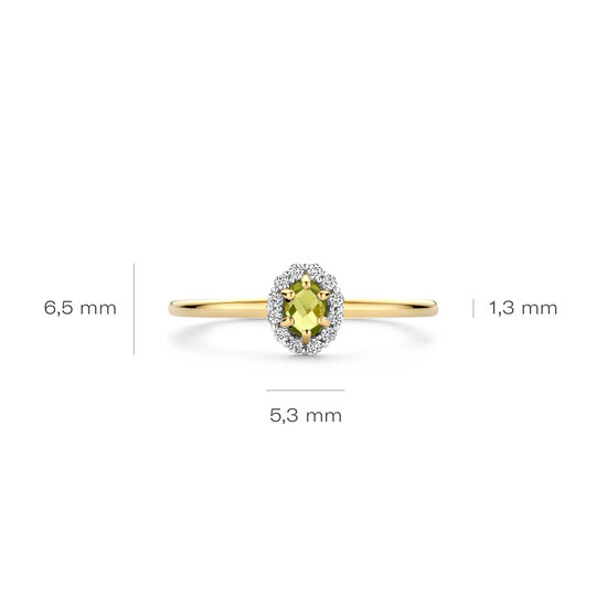 Blush BLUSH 1258YGP 14krt geelgouden ring met gefacetteerde Peridot, entourage zirconia's