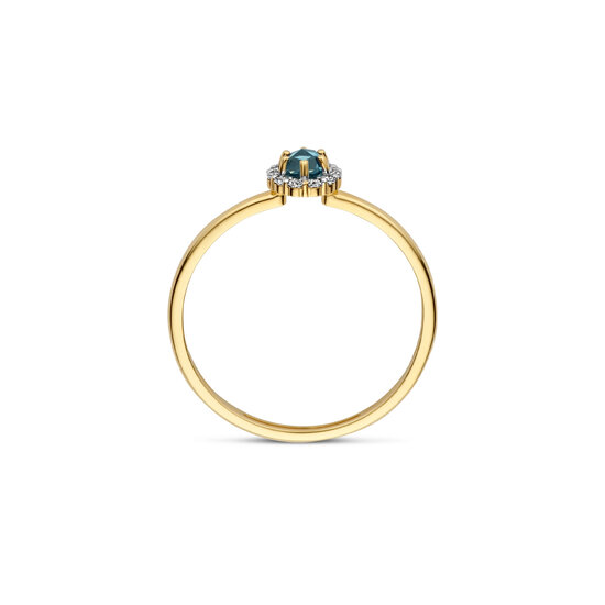 Blush BLUSH 1258YLB 14krt geelgouden ring met gefacetteerde London Blue Topaas, entourage zirconia's