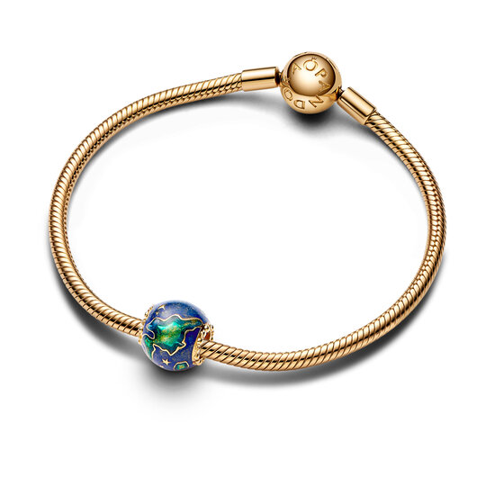 Pandora PANDORA 762431C01 Earth 14k gold-plated charm with blue, turquoise and gold glitter enamel