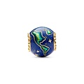 Pandora PANDORA 762431C01 Earth 14k gold-plated charm with blue, turquoise and gold glitter enamel