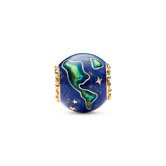 Pandora PANDORA 762431C01 Earth 14k gold-plated charm with blue, turquoise and gold glitter enamel