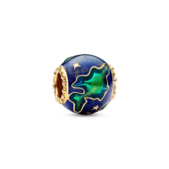 Pandora PANDORA 762431C01 Earth 14k gold-plated charm with blue, turquoise and gold glitter enamel