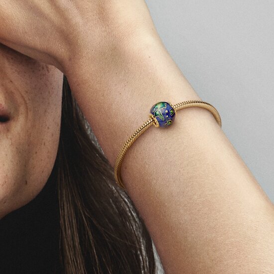 Pandora PANDORA 762431C01 Earth 14k gold-plated charm with blue, turquoise and gold glitter enamel