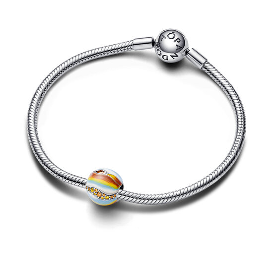 Pandora PANDORA 792432C01 Jupiter sterling silver charm with fancy golden coloured crystal and yellow, brown and white enamel