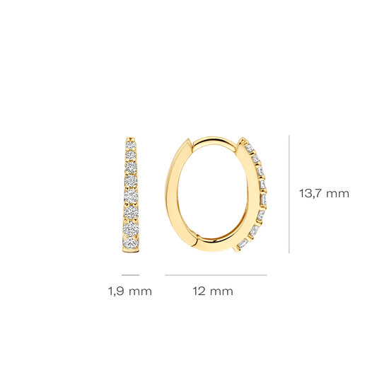 Blush BLUSH 7341YZI 14krt geelgouden ovale klapcreolen, uitlopende vorm, met zirconia's, 13.7 mm