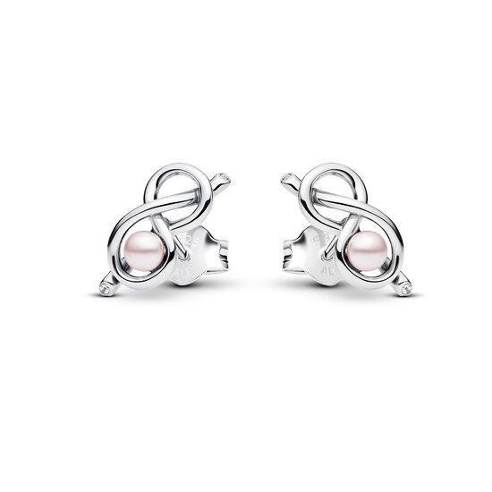 Pandora PANDORA 293761C01 Infinity knot sterling silver stud earrings with pink lacquered artificial pearl and zirconia