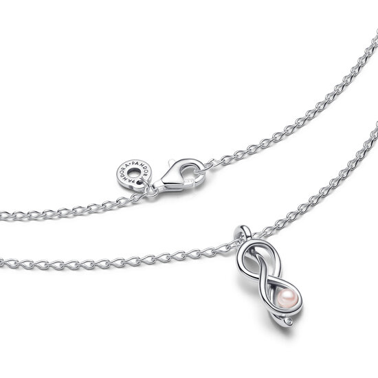 Pandora PANDORA 393762C01 Infinity knot sterling silver pendant necklace with pink lacquered artificial pearl and zirconia