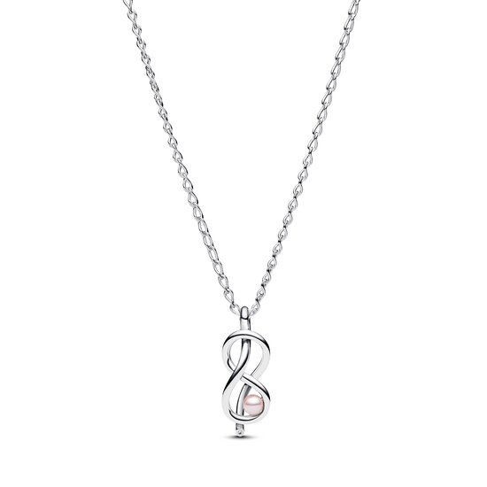 Pandora PANDORA 393762C01 Infinity knot sterling silver pendant necklace with pink lacquered artificial pearl and zirconia