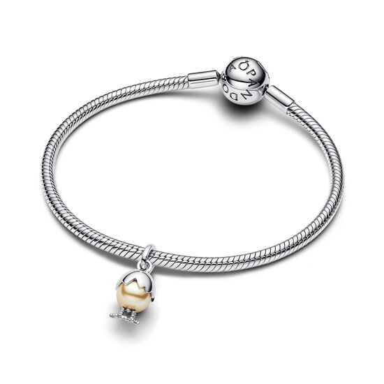 Pandora PANDORA 793748C01 Easter egg sterling silver dangle with golden lacquered artificial pearl