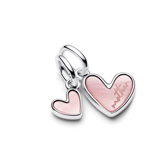 Pandora PANDORA 793766C01 Mother and daughter hearts sterling silver splittable dangle with pink bioresin man-made mother of pearl