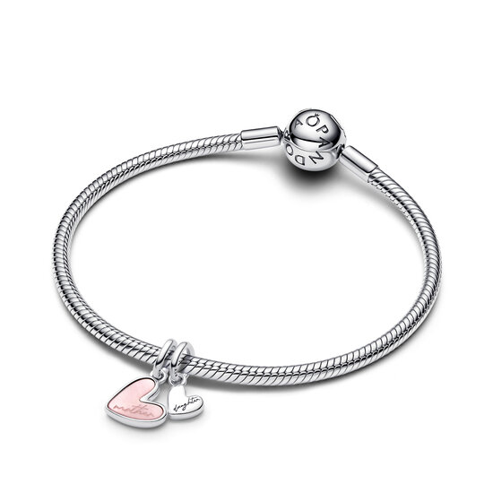 Pandora PANDORA 793766C01 Mother and daughter hearts sterling silver splittable dangle with pink bioresin man-made mother of pearl