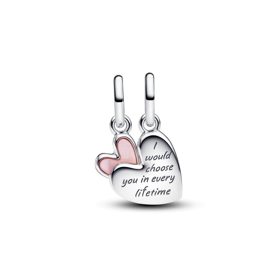 Pandora PANDORA 793766C01 Mother and daughter hearts sterling silver splittable dangle with pink bioresin man-made mother of pearl