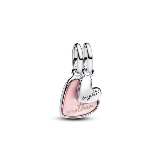 Pandora PANDORA 793766C01 Mother and daughter hearts sterling silver splittable dangle with pink bioresin man-made mother of pearl