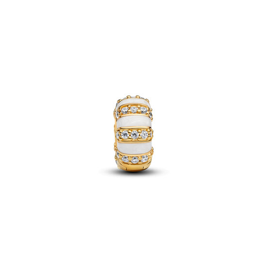 Pandora PANDORA 763785C01 14k Gold-plated clip with zirconia and shimmering white enamel (silicone grip)