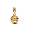 Pandora PANDORA 763787C01 Happy Bday 14k gold-plated dangle with white bioresin man-made mother of perarl and zirconia