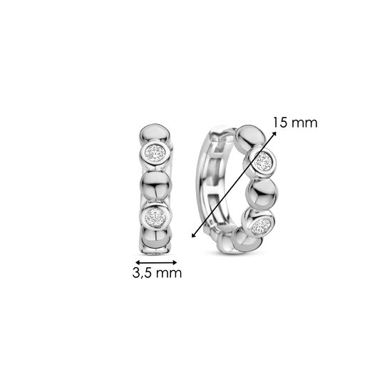 Ti Sento Milano TI SENTO MILANO 78008ZI Zilver gerhodineerde klapcreolen 15mm, met bolletjes en ronde zirconia's