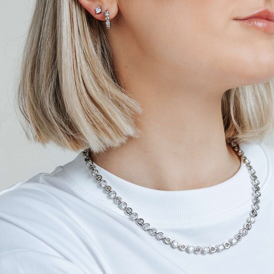 Ti Sento Milano TI SENTO MILANO 78008ZI Zilver gerhodineerde klapcreolen 15mm, met bolletjes en ronde zirconia's