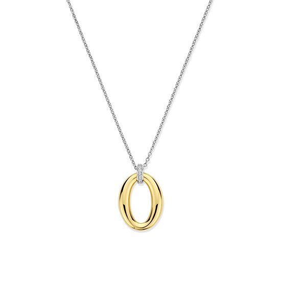 Ti Sento Milano TI SENTO MILANO 34091ZY/42 Zilver gerhodineerd collier met ovale vergulde hanger, oog pavé zirconia's, 42cm