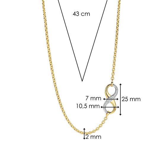 Ti Sento Milano TI SENTO MILANO 34085ZY/43 Zilver verguld collier met vast hanger, infinity, deels pavé zirconia's, 43cm