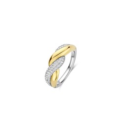 TI SENTO MILANO 12370ZY Zilver gerhodineerde ring, bicolor gevlochten met pavé zirconia's