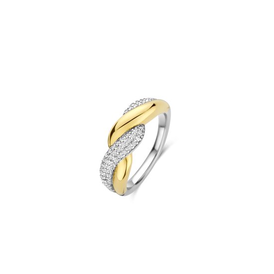 Ti Sento Milano TI SENTO MILANO 12370ZY Zilver gerhodineerde ring, bicolor gevlochten met pavé zirconia's