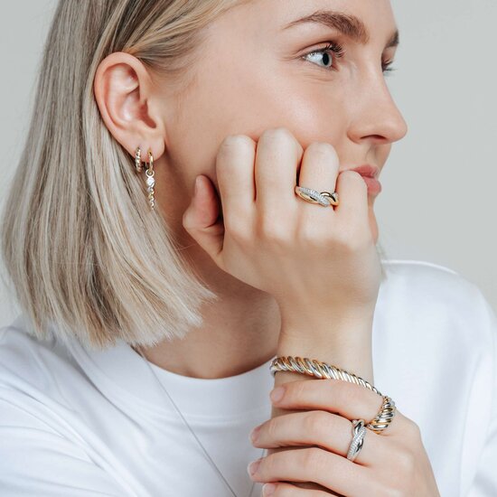 Ti Sento Milano TI SENTO MILANO 12370ZY Zilver gerhodineerde ring, bicolor gevlochten met pavé zirconia's