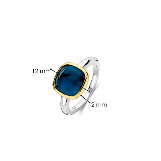 Ti Sento Milano TI SENTO MILANO 12351DB Zilver gerhodineerde ring met donkerblauwe zirconia 10mm in vergulde kast