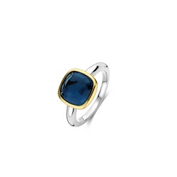 TI SENTO MILANO 12351DB Zilver gerhodineerde ring met donkerblauwe zirconia 10mm in vergulde kast