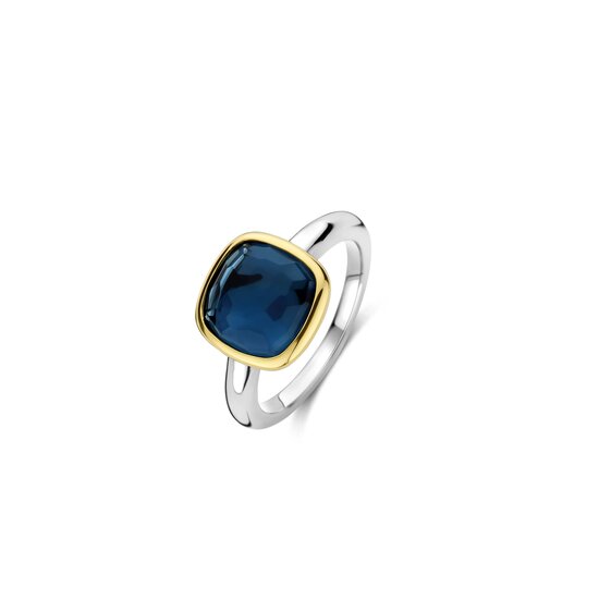 Ti Sento Milano TI SENTO MILANO 12351DB Zilver gerhodineerde ring met donkerblauwe zirconia 10mm in vergulde kast