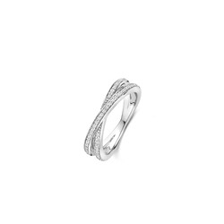TI SENTO MILANO 12373ZI Zilver gerhodineerde ring, 2-baans gekruisd met pavé zirconia's