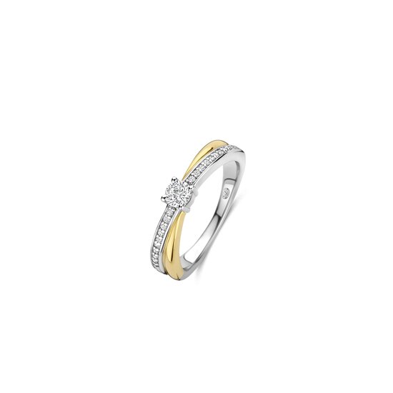 Ti Sento Milano TI SENTO MILANO 12374ZY Zilver gerhodineerde ring, cross-over verguld met scheen pavé zirconia's