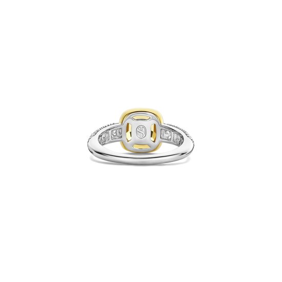 Ti Sento Milano TI SENTO MILANO 12331DY Zilver gerhodineerde ring, gele vierkante zirconia in vergulde kast met pavé zirconia scheen