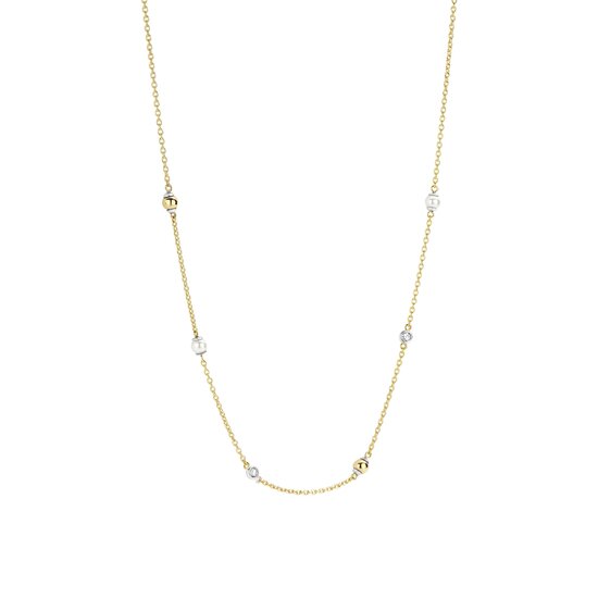 Ti Sento Milano TI SENTO MILANO 34097ZY Zilver verguld ankercollier met bolletje, parel en zirconia's. 42cm