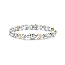 TI SENTO MILANO 23054ZY Zilver gerhodineerde armband, ronde, open en dichte schakeltjes, verguld en met zirconia