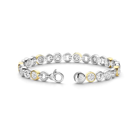 Ti Sento Milano TI SENTO MILANO 23054ZY Zilver gerhodineerde armband, ronde, open en dichte schakeltjes, verguld en met zirconia