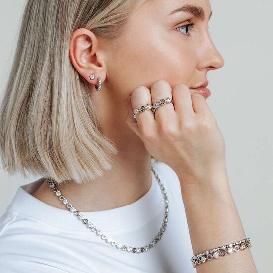 Ti Sento Milano TI SENTO MILANO 23054ZY Zilver gerhodineerde armband, ronde, open en dichte schakeltjes, verguld en met zirconia