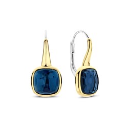 TI SENTO MILANO 7989DB Zilver gerhodineerde oorhaken met sluiting, verguld met donkerblauwe, vierkante zirconia