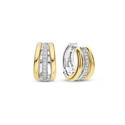 TI SENTO MILANO 78010ZY Zilver gerhodineerde klapcreolen, open 3-baans met verguld en zirconia's