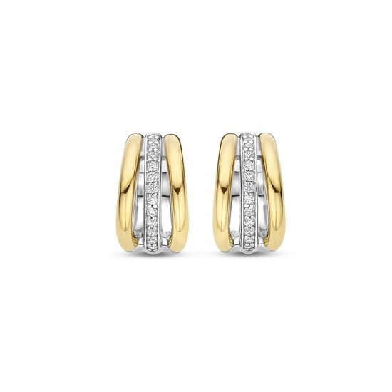 Ti Sento Milano TI SENTO MILANO 78010ZY Zilver gerhodineerde klapcreolen, open 3-baans met verguld en zirconia's