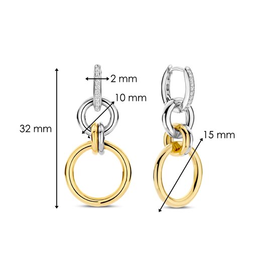 Ti Sento Milano TI SENTO MILANO 78018ZY Zilver gerhodidneerde ovale klapcreolen met zirconia's en zilver + vergulde dubbele ronde oorbedels