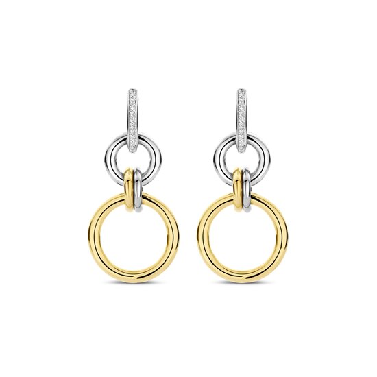 Ti Sento Milano TI SENTO MILANO 78018ZY Zilver gerhodidneerde ovale klapcreolen met zirconia's en zilver + vergulde dubbele ronde oorbedels