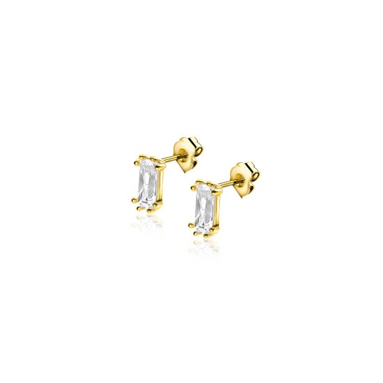 ZINZI GOLD ZINZI GOLD ZGO369 14 krt geelgouden oorknoppen, baguette zirconia, 5x2.7 mm