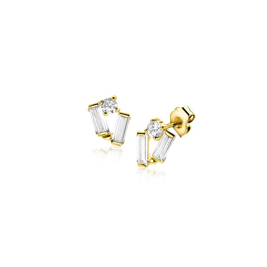 ZINZI GOLD ZGO465 ZINZI GOLD 14krt geelgouden oorknoppen, baguette en ronde zirconia's