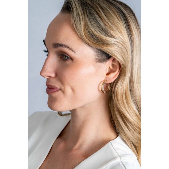 ZINZI GOLD ZGO339B ZINZI GOLD 14krt bicolor stekercreolen, 2 banen glad, 25x7 mm