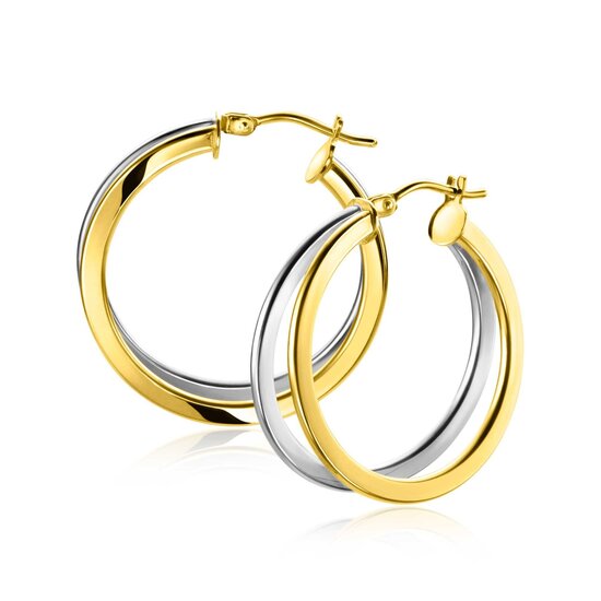 ZINZI GOLD ZGO339B ZINZI GOLD 14krt bicolor stekercreolen, 2 banen glad, 25x7 mm