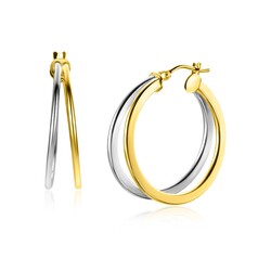 ZGO339B ZINZI GOLD 14krt bicolor stekercreolen, 2 banen glad, 25x7 mm