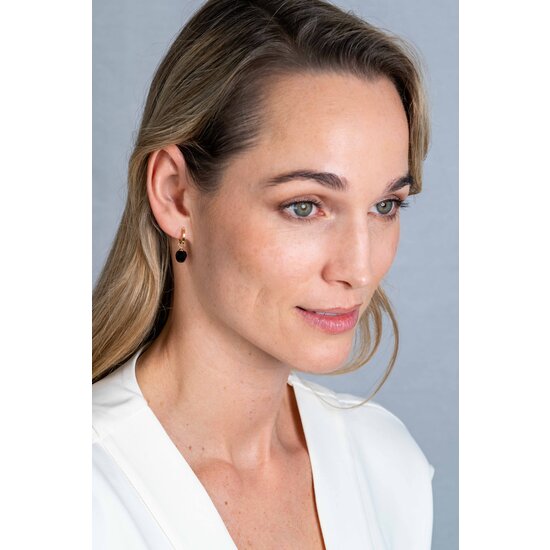 ZINZI GOLD ZGCH144Z ZINZI GOLD 14krt geelgouden creoolhangers, zwarte facet bol, 8 mm