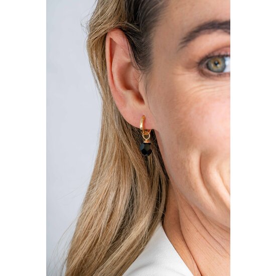 ZINZI GOLD ZGCH144Z ZINZI GOLD 14krt geelgouden creoolhangers, zwarte facet bol, 8 mm